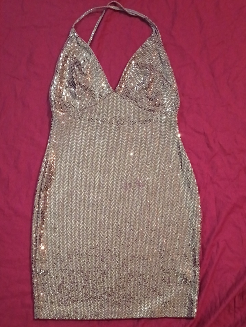 Love Culture Gold Sequin Halter Bodycon Dress Size M Sparkle And Shine Night Out